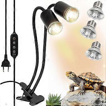 gute Wärmelampe für Schildkröten, Reptilien- und Amphibienlampe mit 3 UVA- und UVB-Glühbirnen zum Sonnen und 360°-Schwenkklemme, geeignet für Schildkröten, Schlangen und Eidechsen [Energieklasse A]
