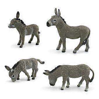 4Pcs Realistic Donkey Figurine Set, PVC Farm Animal Figures  Gray Donkey Playset for Kids, Educational Animal Toys for Boys & Girls, Perfect for Playt