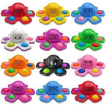 12PCS Octopus Flip Face Push Pop Bubble Fidget Spinner Toy, Multi Color Rotatable Stress Relief Pop Fidget Toy For Kid Leisure Play Gift