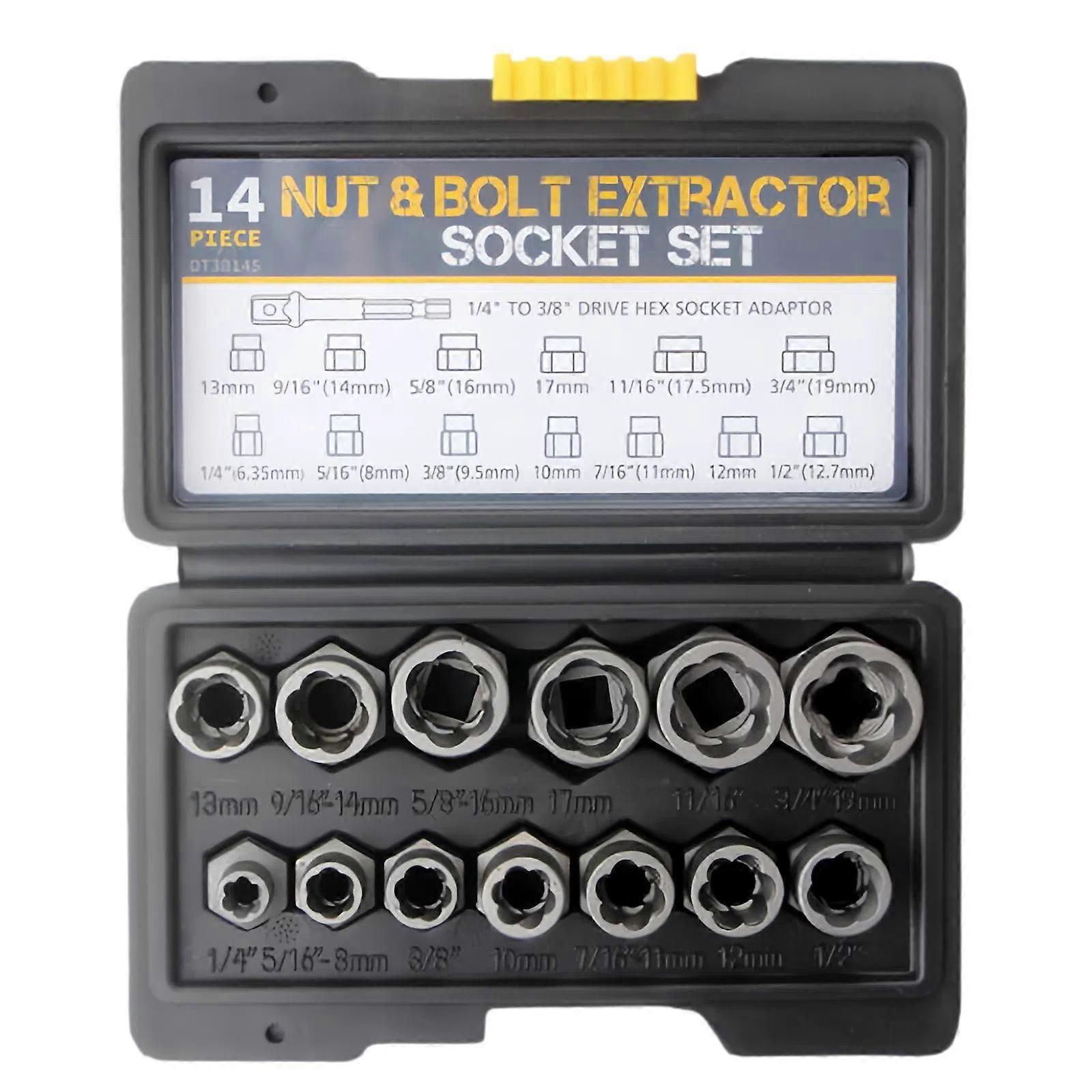 Damaged Nut Extractor Reverse-Thread Socket Screw Removal Tool 14pcs