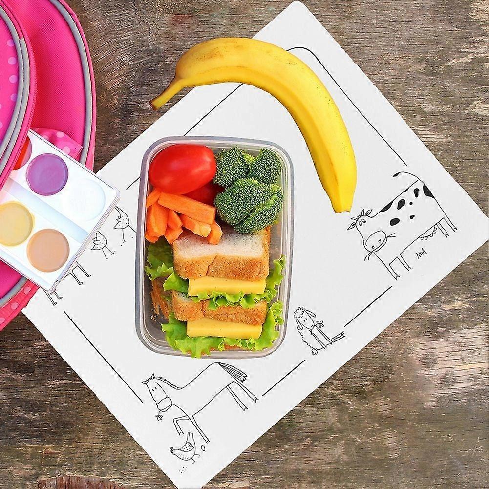 White rectangular plastic placemat with animal motif