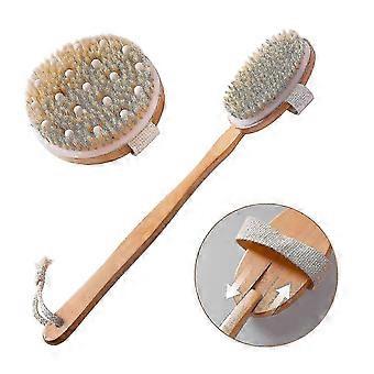 Droge borstel 2-delige body brush set, natuurlijke borstel voor het verwijderen van droge huid exfoliatie, schurende lange handvat douche terug borstel, droge borstel voor cellulitis en