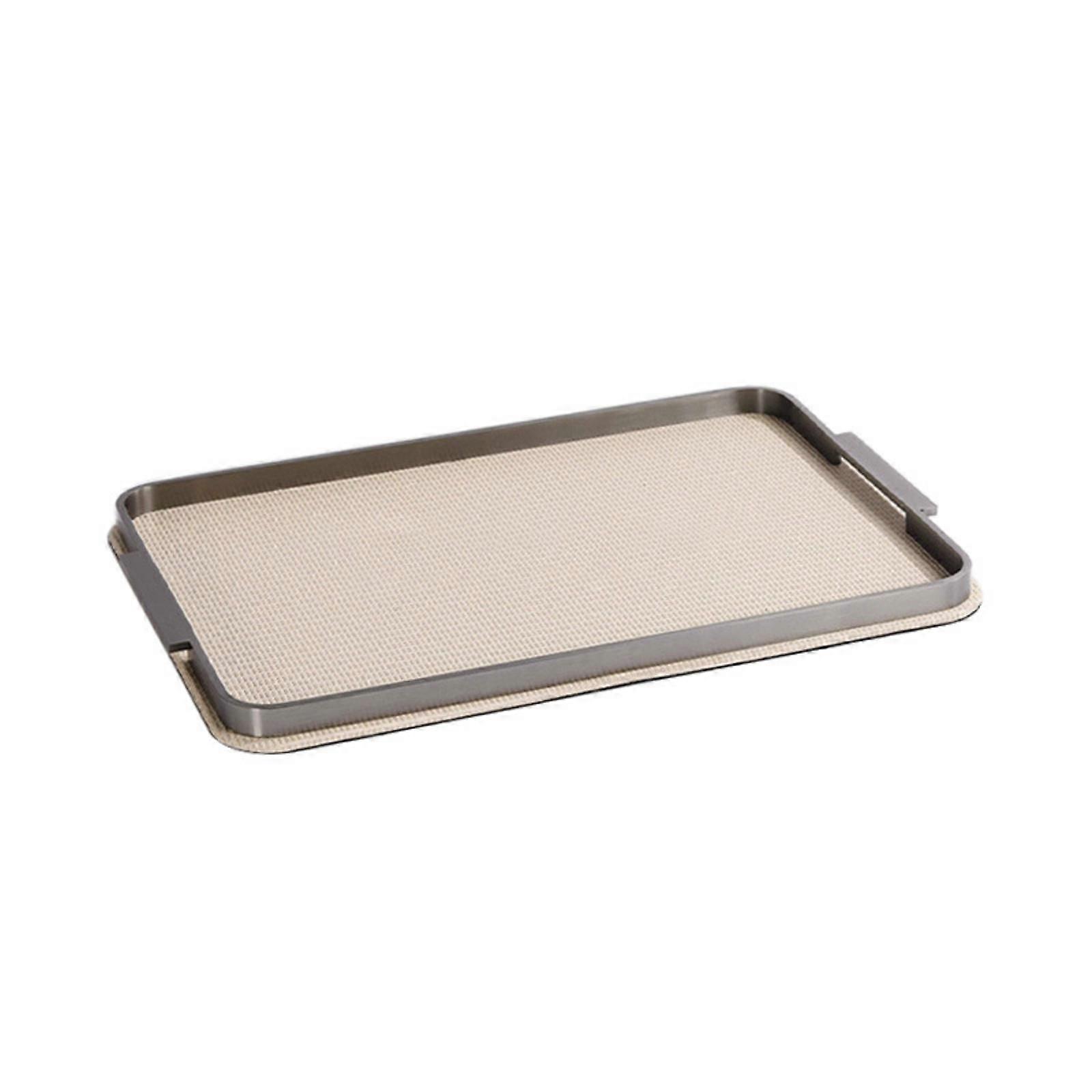 Serving Tray with Metal Rims Rectangular Serving Tray with Woven Base for Coffee