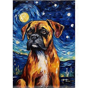 Starry Night Boxer Dog Jigsaw Puzzle for Adults - Glow in The Dark Puzzle Gift for Boxer Dogs Lovers Glowing Lights Decor Puzzles SQZ004
