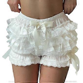 Sicherheitsshorts für Frauen JK Mädchen Japanisch Layered Rüschen Spitze Höschen Niedliche Schleife Knoten Kürbis Shorts Pumphosen Pumphosen Höschen Weiß S