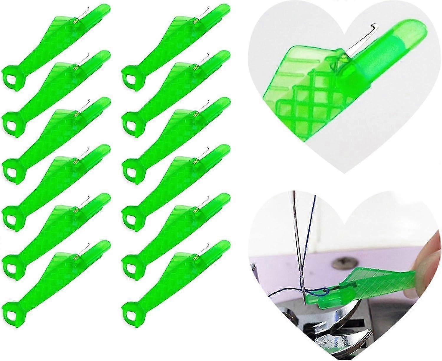 12Pcs Mini Fish Type Needle Threader for Sewing Machine Quick Sewing Threader Needle Tool (Green)
