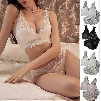 Women's French Style Lace Wireless Bralette and Panty Set, V-Neck Tank Top, Size L