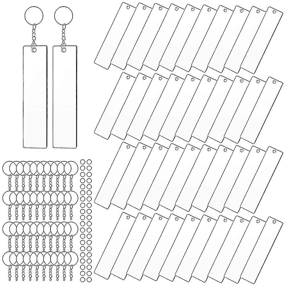 120 Pieces Rectangle Acrylic Key Chain Transparent Acrylic