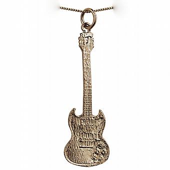 9ct Gold 40x13mm solid Electric Guitar Pendant with a curb...