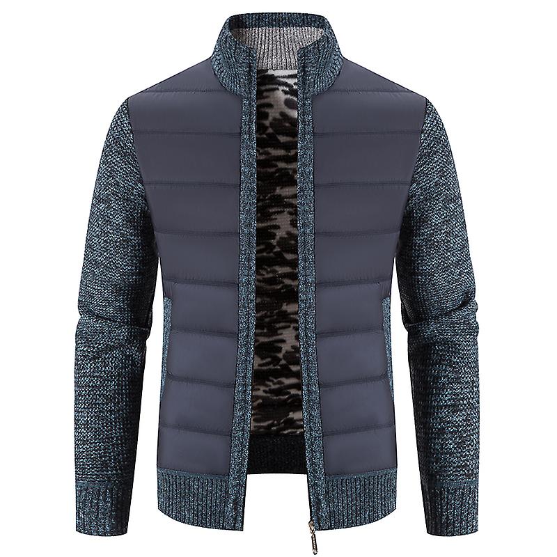 Vinter Tjock Fleece Cardigan Men Varm Tröja Mode Patchwork Me