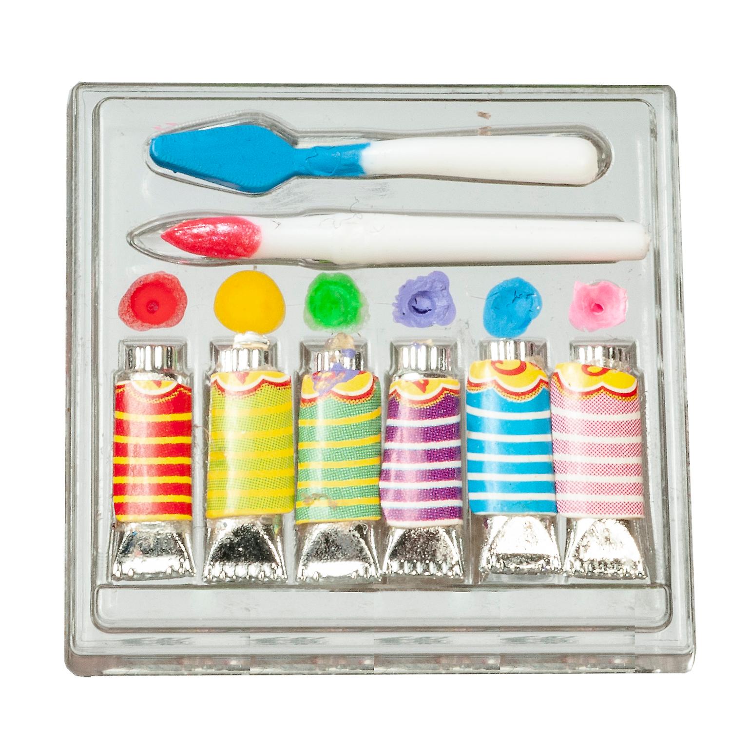 Dolls House Artists Paint Set Clear Tray Miniature School Study Hobby Accessory