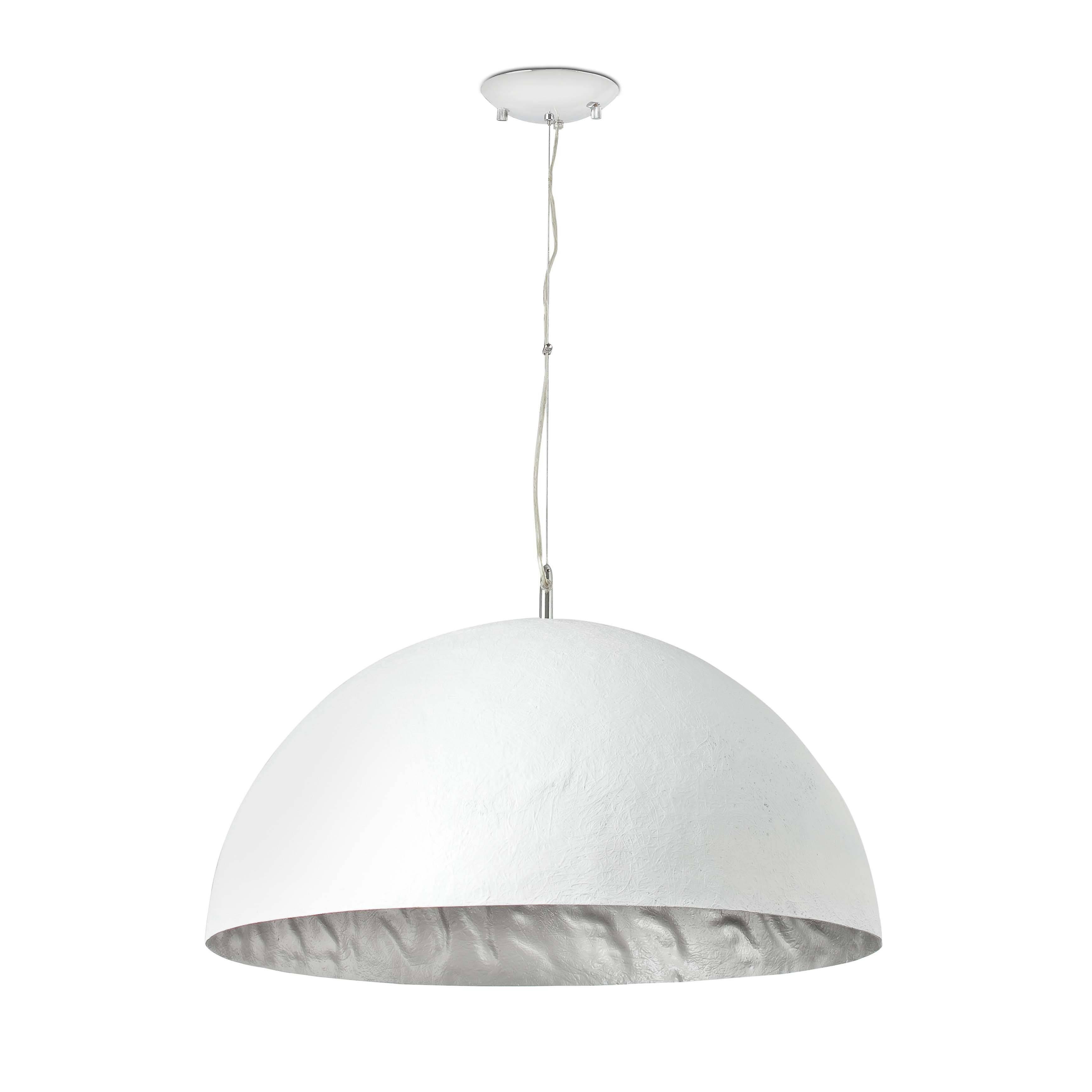 Faro Magma-Q - 3 Light Dome Ceiling Pendant Silver, White, E27