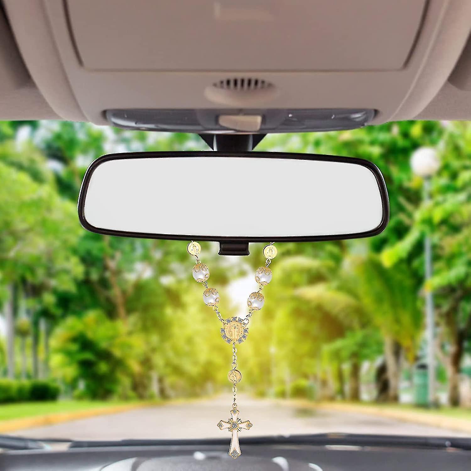 Car Cross Rosary For Rearview Mirror, Car Mirror Hanging Auto Rosary