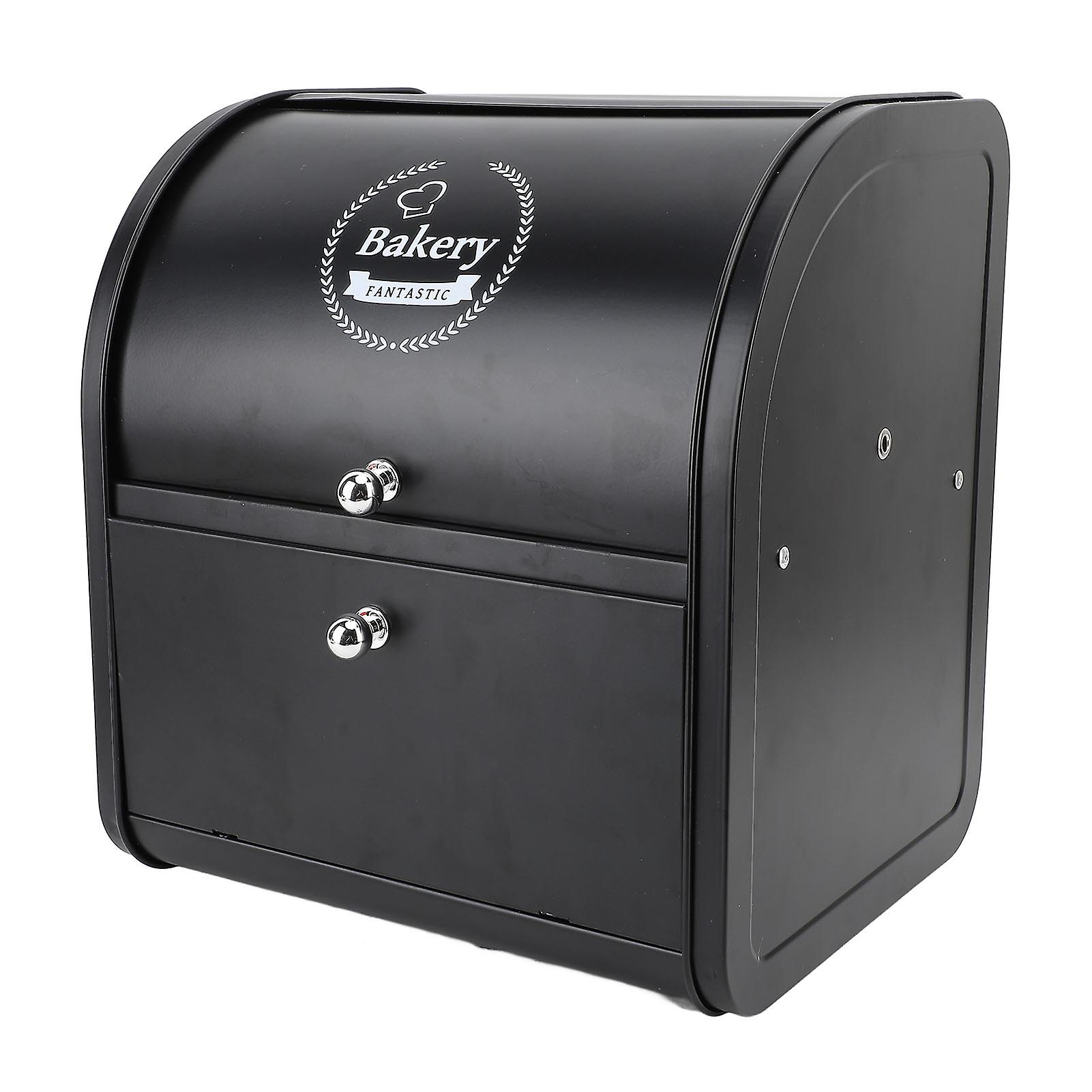 Double-layer metal bread box, multifunctional large-capacity storage box for kitchen countertop, flip-top lid, double-layer, black