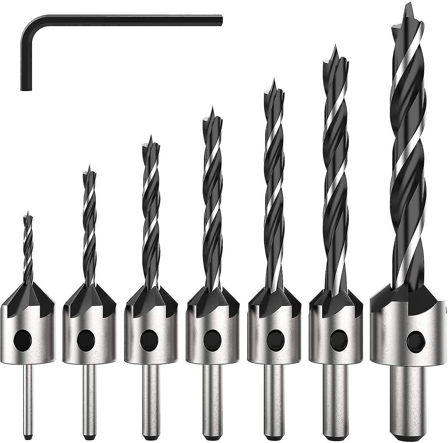 7 Piece HSS 5 Flute Drill Bit Set Countersink Bit Wood Screw Chamfer for Various Length Screws by Si