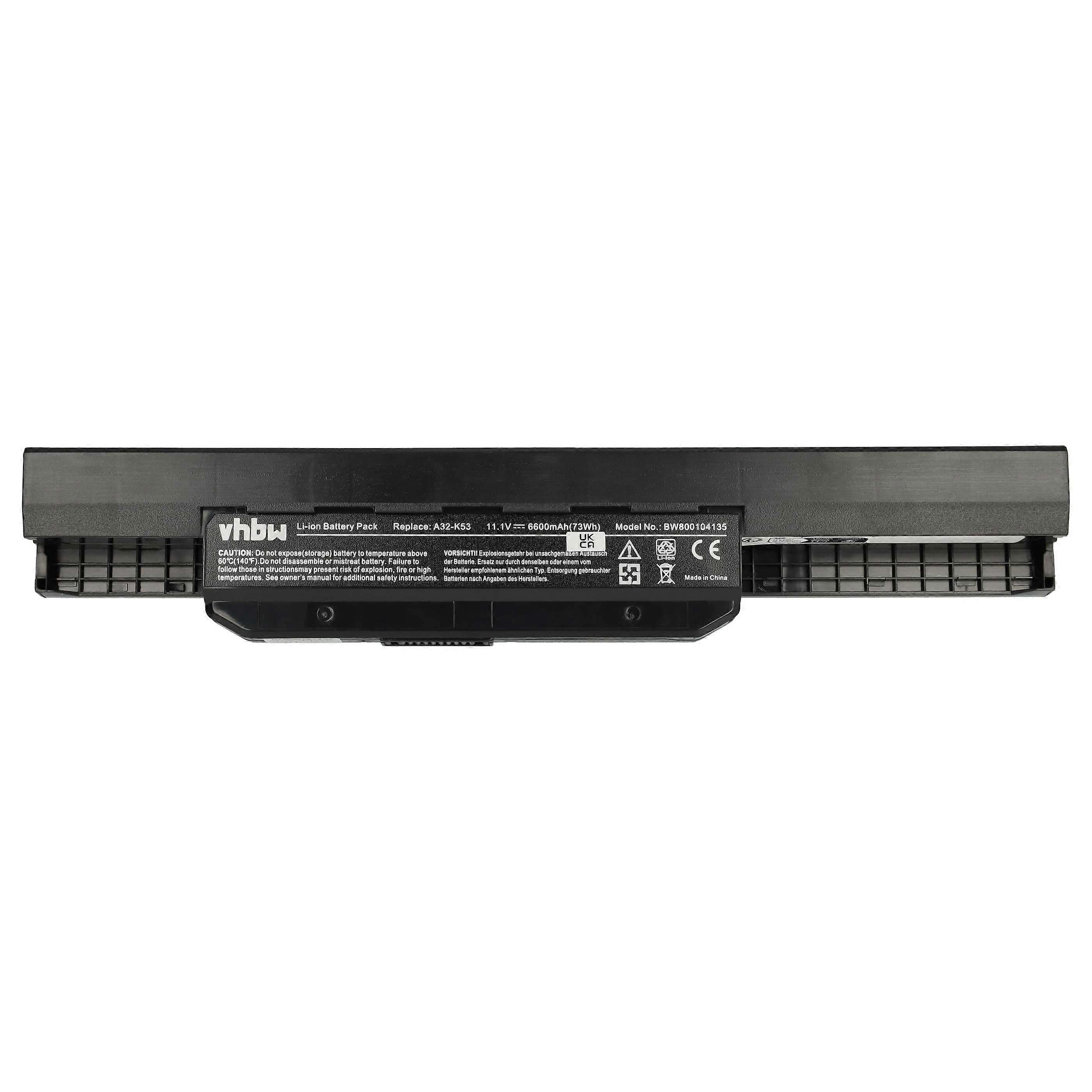 Bateria vhbw kompatybilna z notebookami Asus A53JH, A53JU, A53JT, A53JR, A53JQ, A53JB, A53SJ, A53SD, A53SC, A53S, A53JE, A53JC (6600 mAh, 11,1 V, litowo-jonowa)