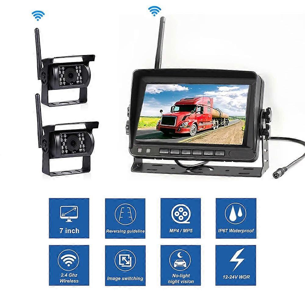 Wireless 7 inch Car Monitor Screen Rear View Camera For Truck Bus RV Trailer Excavator Rearview Image 12V~33V Display FN9U3298