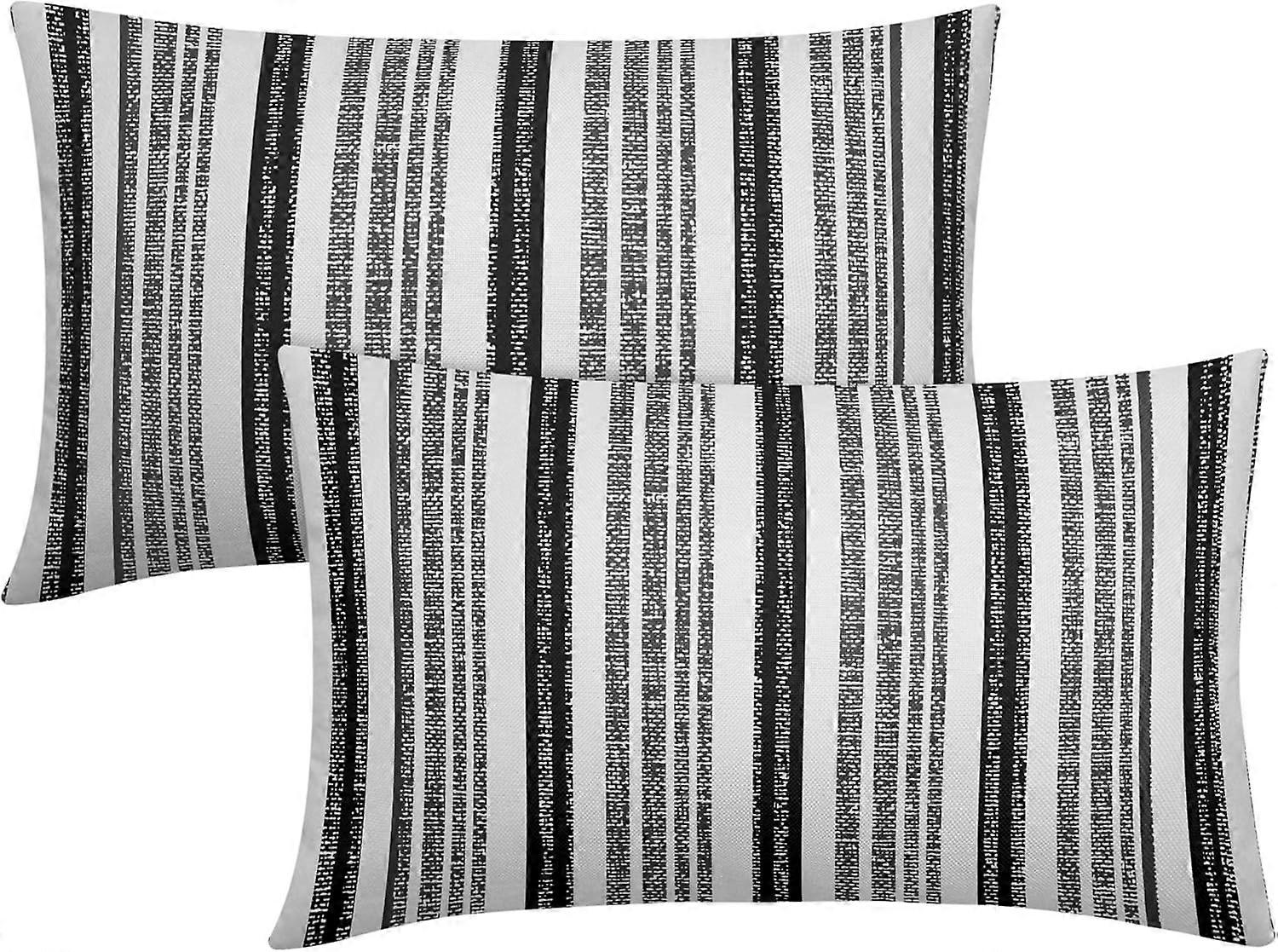 ブラックグレーグレーストライプランバー枕カバー12x202つのセットモダンなストライプテクスチャプリント長方形装飾スロー枕ケース屋外自由奔放に生きるFarmhou