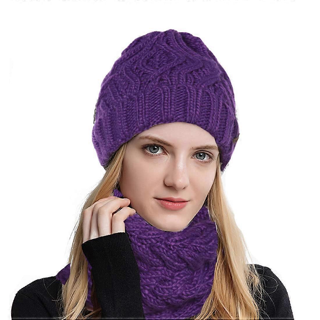 Gorro de punto conjunto combinado de invierno bufanda de punto grueso para niñas