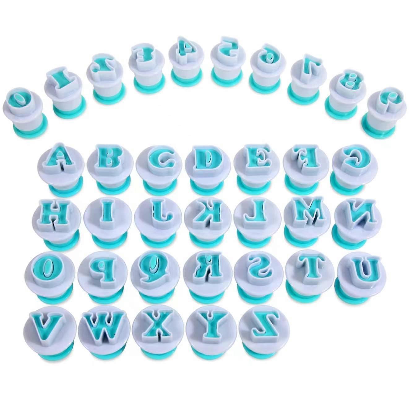 36 Pieces Alphabet & Numbers Fondant Cake Mold, Cookie Stamp Impress, Embosser Cutter, Upper Case Numbers Shape DIY Cookie Biscuit