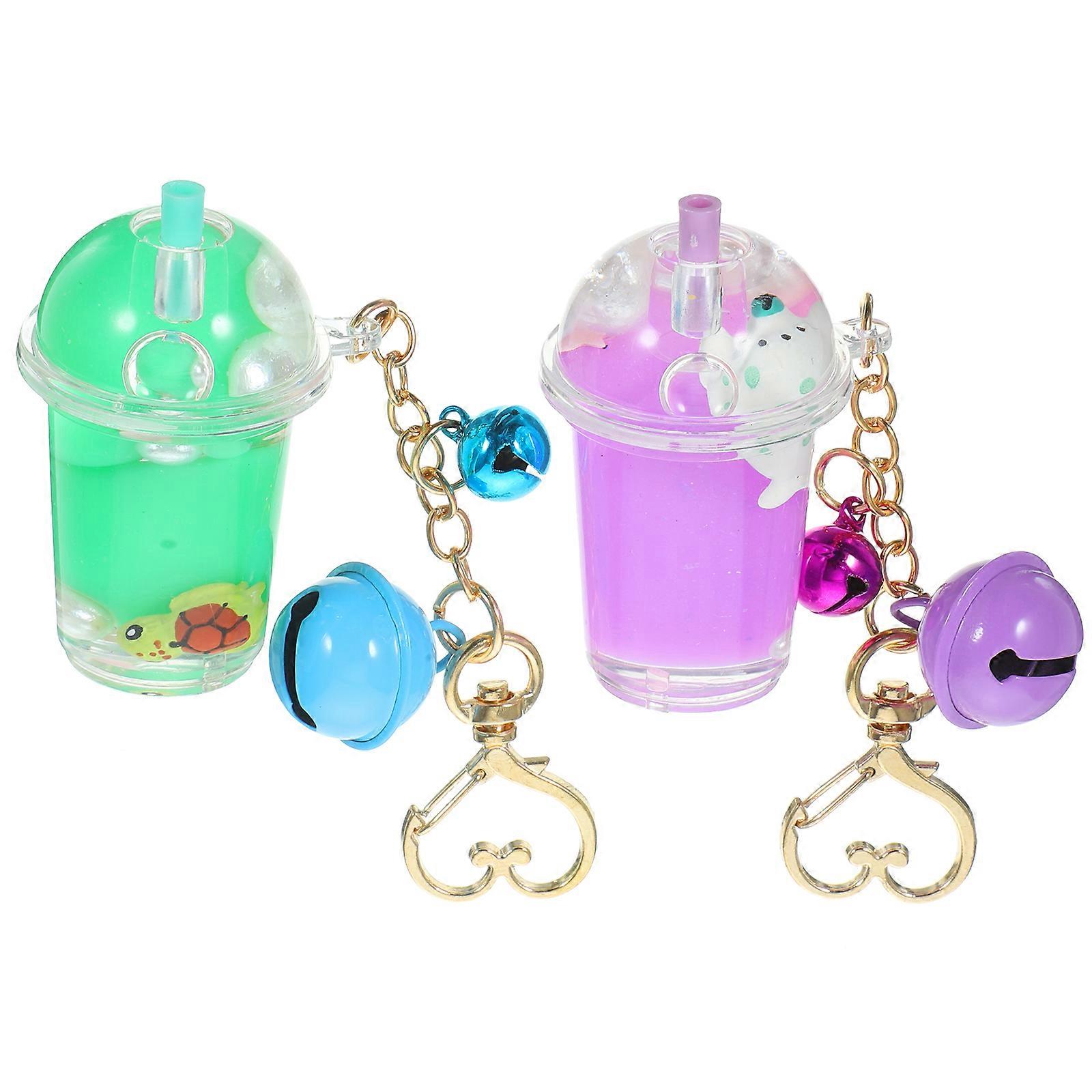 2pcs Lovely Milk Bottle Bell Keychains Keyrings Bag Ornaments Bag Pendants