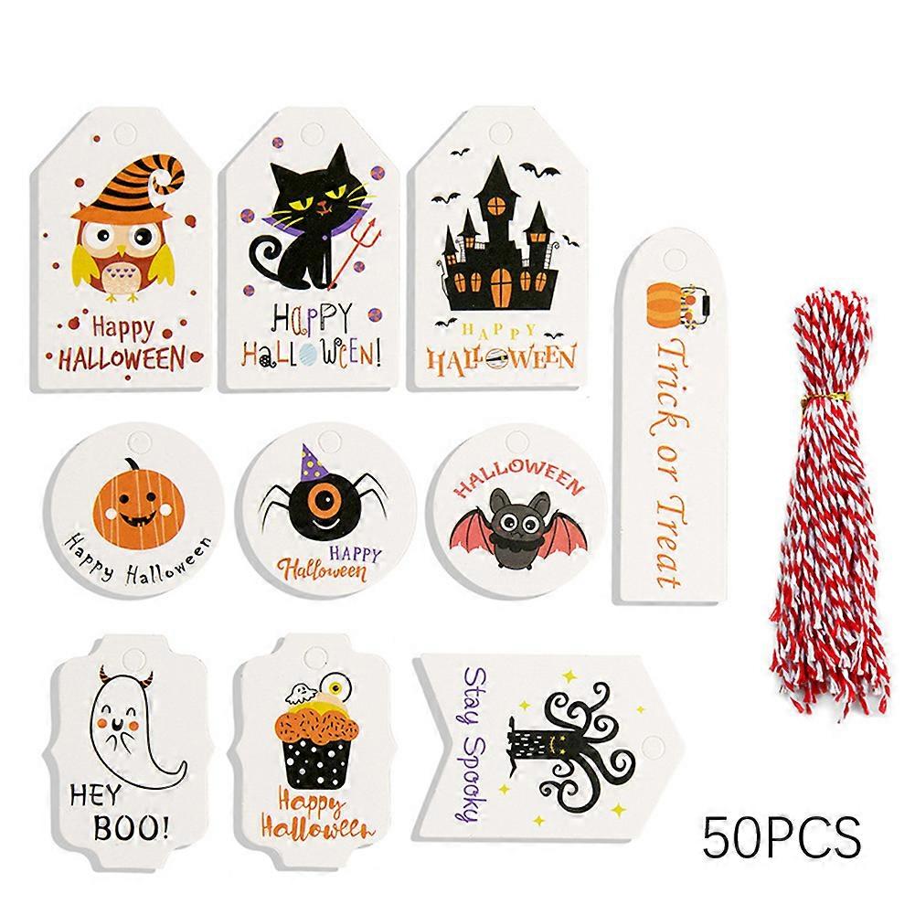 50pcs Paper-Tags with String Hand-made Box Decoraive Paper Card for Goodie Bag