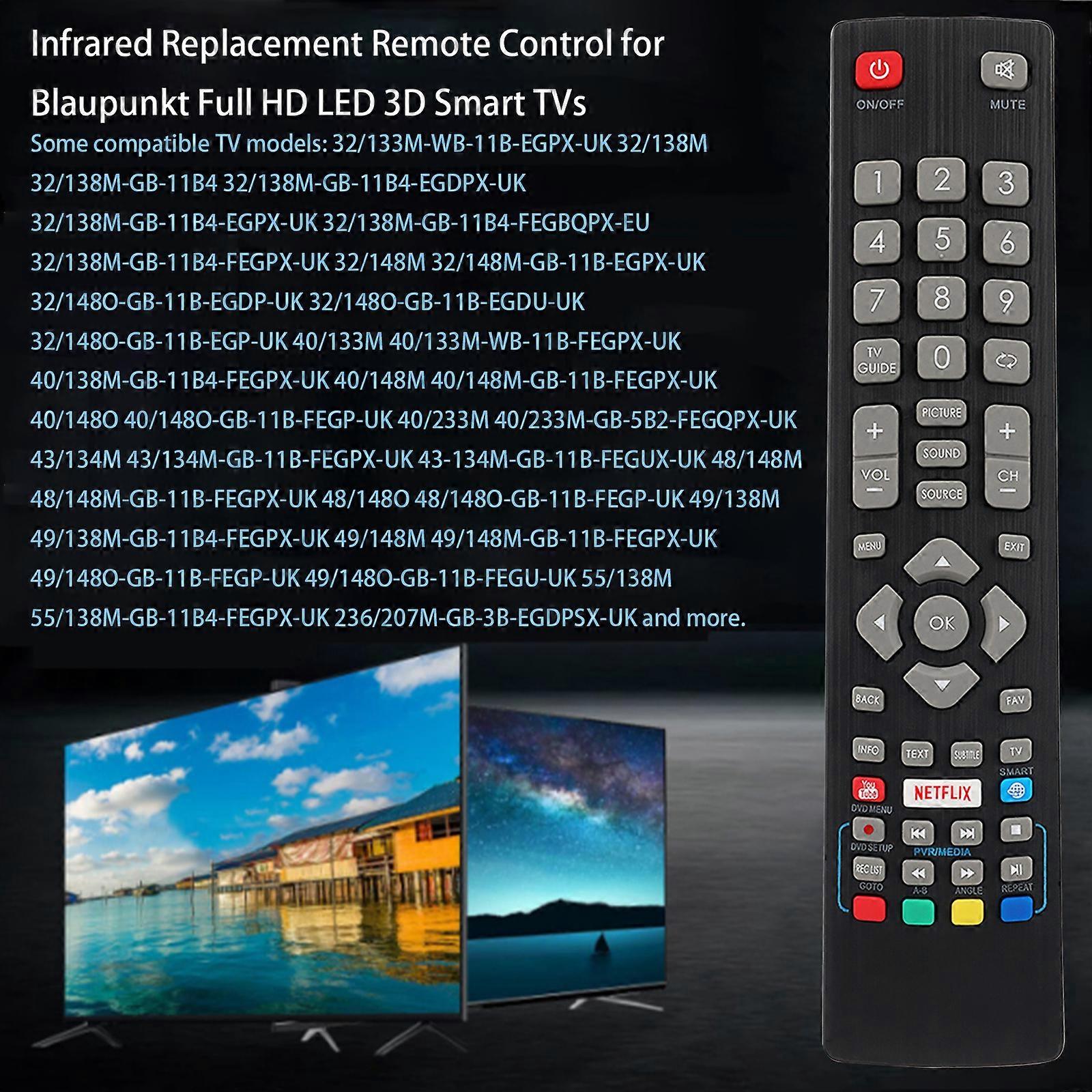 New Remote Control Use for Blaupunkt Full HD LED 3D Smart TV Controller Replacement