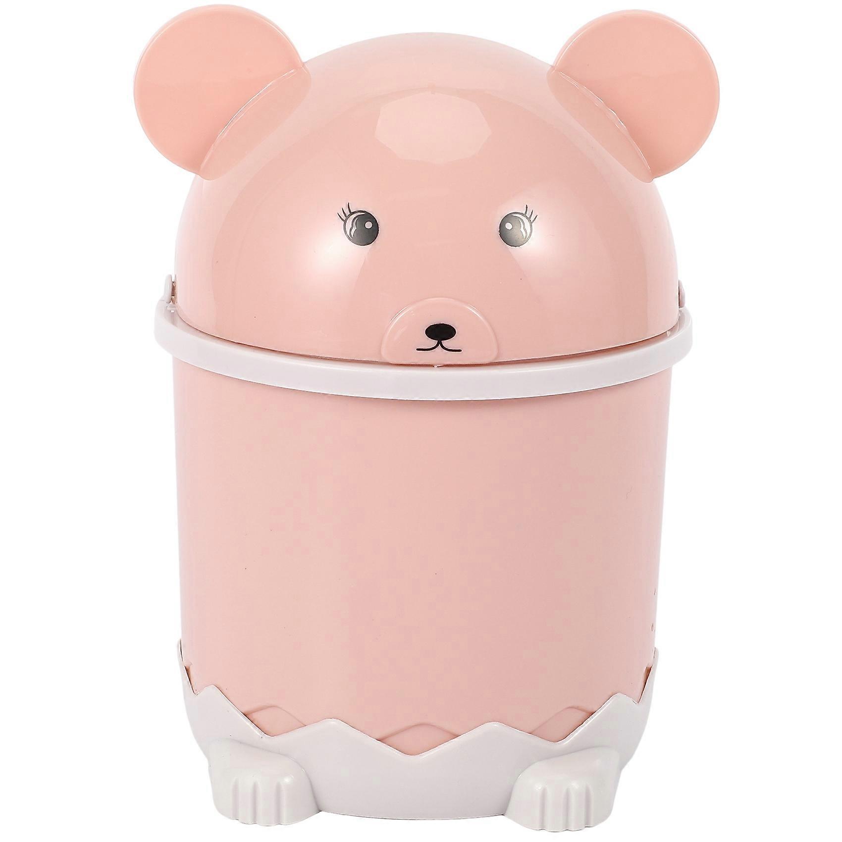 Creative Cute Desktop Trash Desktop With Lid Small Paper Basket Mini Flip Plastic Trash Can Pink