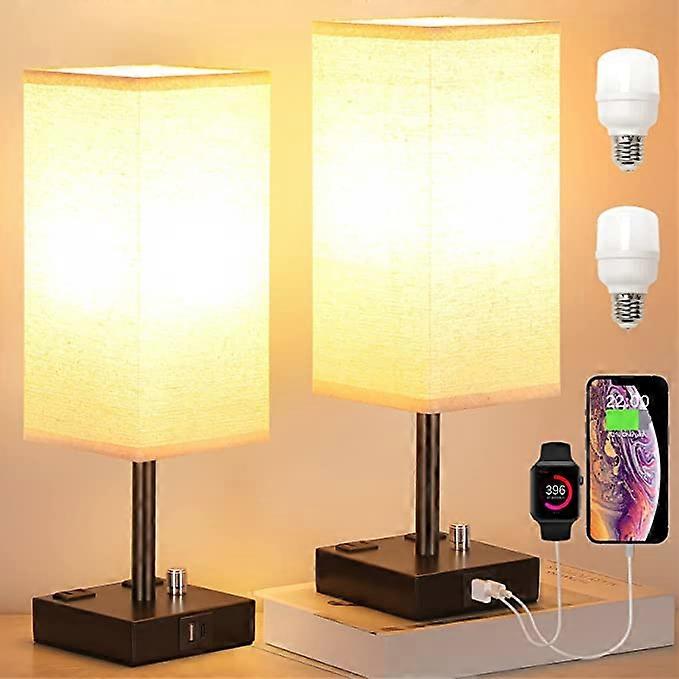 Set Di 2 Comodini Con Lampada A Terra E Ricarica – Tavolino Con Luci LED 3 Colori, 3 Cassetti E Prese USB – Per Camera Da Letto
