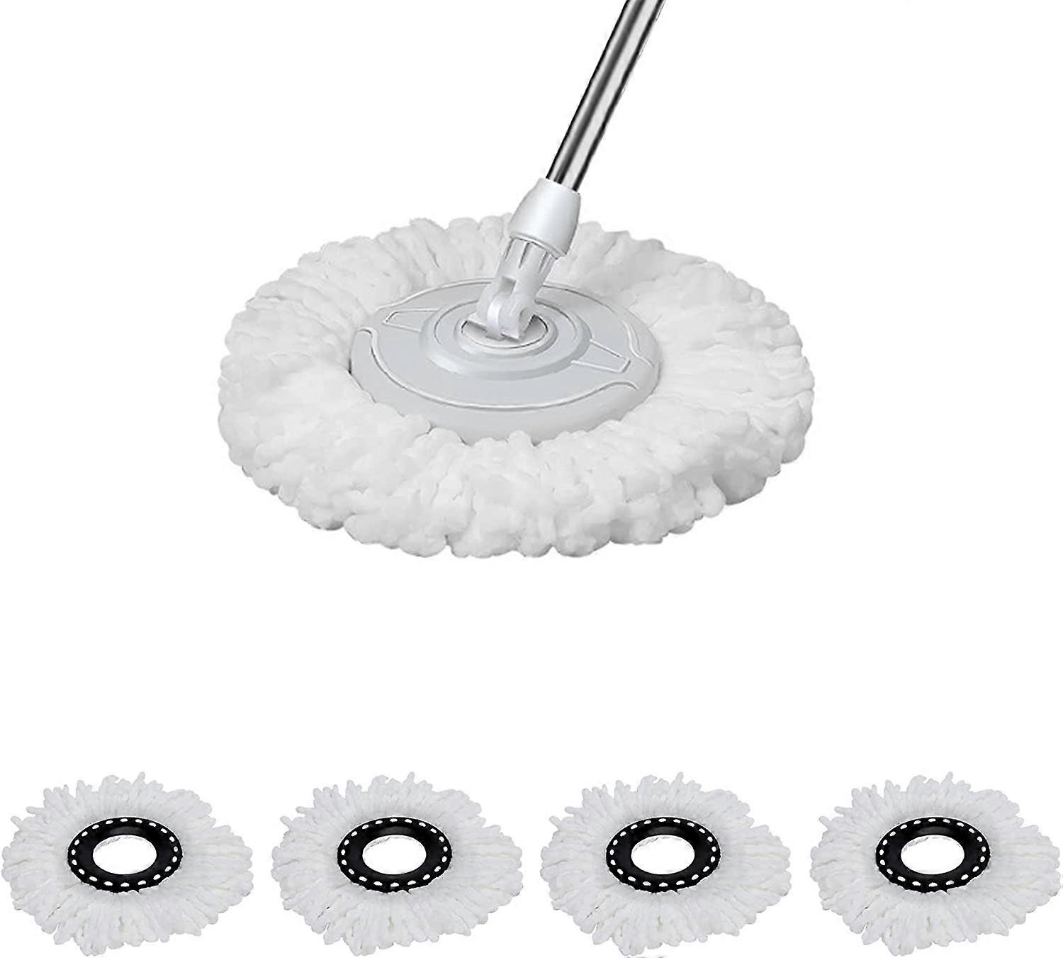 4PCS Mop Head Cleaning Replacement Mops Head White Microfiber Mop Head Refills 360 Rotating Round Spin Magic Mop Replacement Compatible Wet Dry Mo