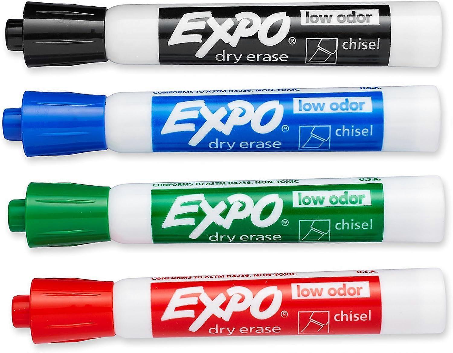 Low-Odor Dry Erase Markers, Chisel Tip, Assorted Colors, 4-Count