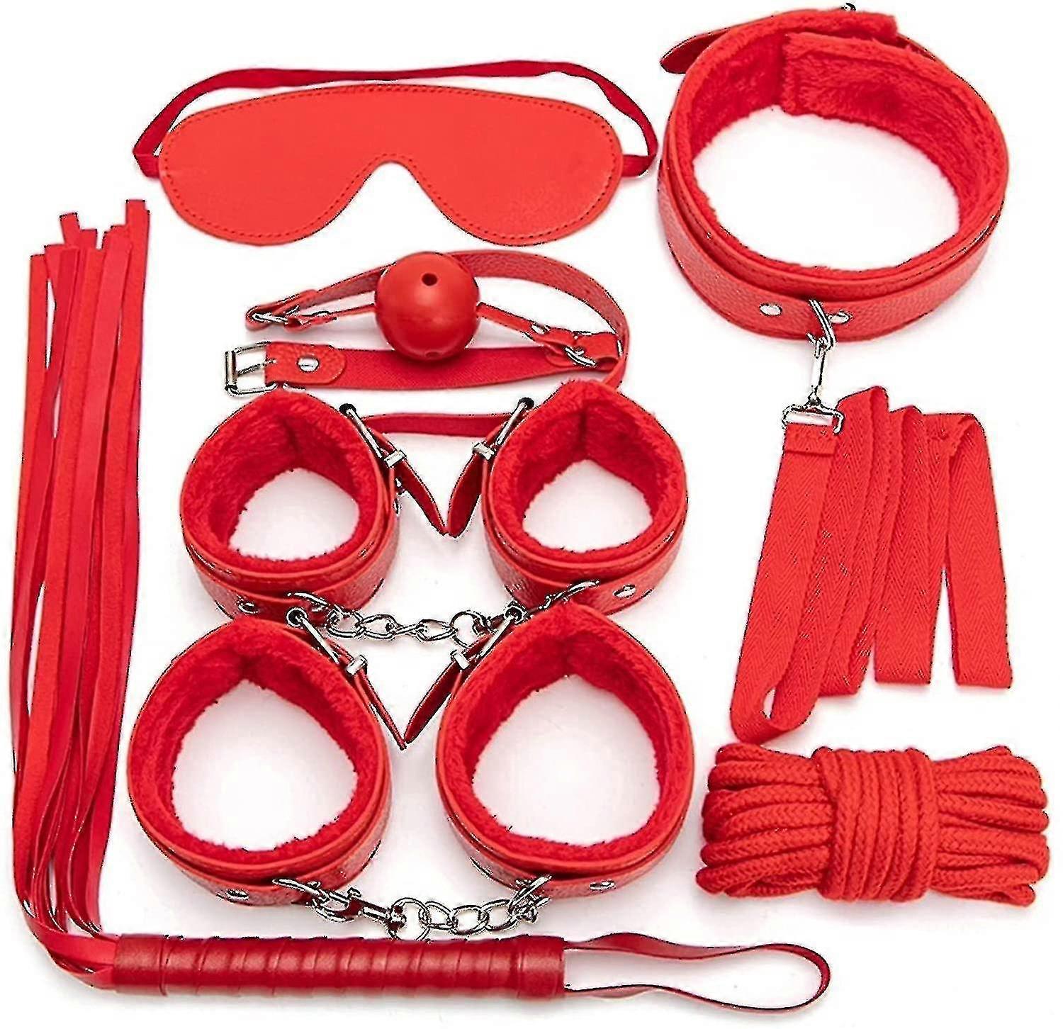 7pcsset Leather Bodaged Kit Adlt Explay Hndcffswhpsball Ggropecollr Bdm