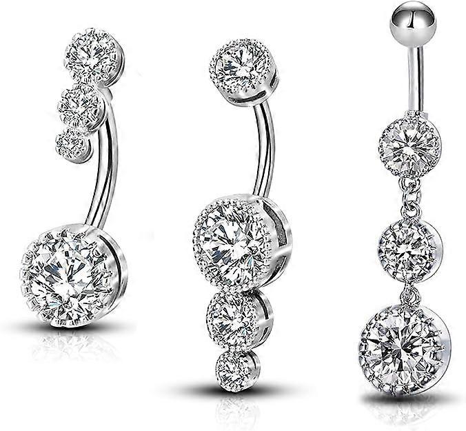 Navel piercing in 316L surgical steel with transparent cubic zirconia