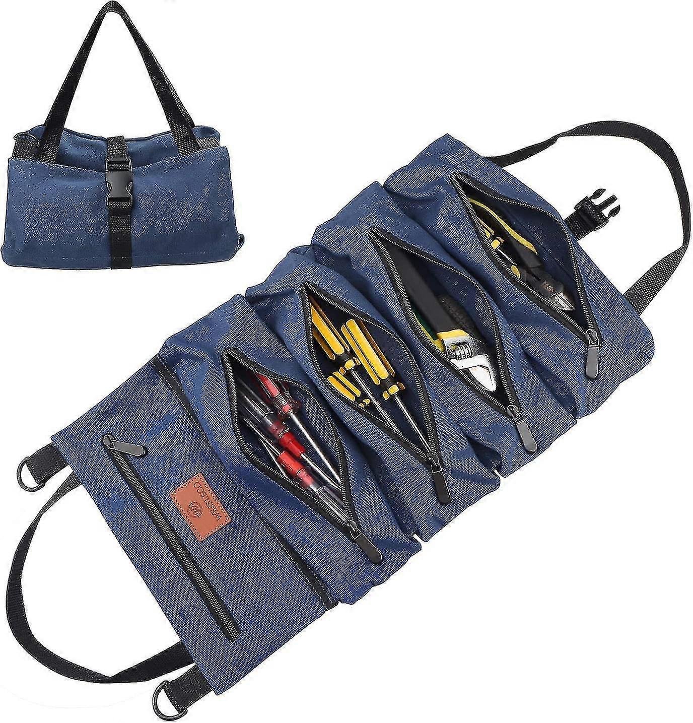 Roll Up Wrench Tool Bag - Canvas - Blue