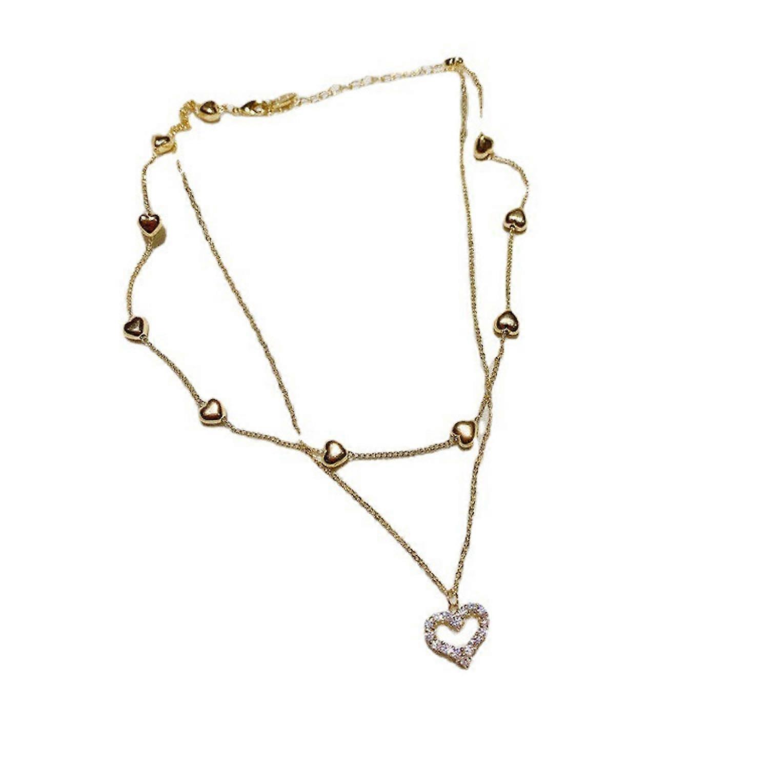 Golden double chain heart necklace
