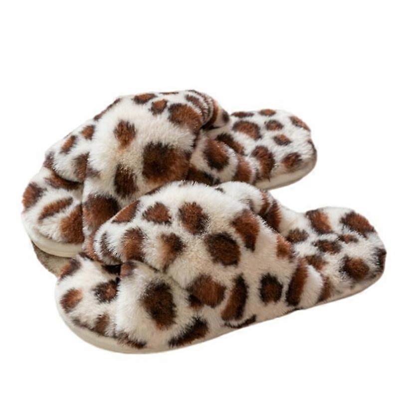 Womens Fuzzy Memory Foam Slippers - Cross Band Cozy Plush Home Slippers Fluffy Furry Open Toe House Shoes Indoor Outdoor Slide Slipper
