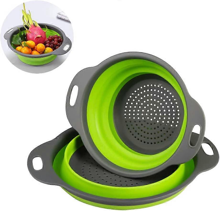 Portable Silicone Drain Collapsible Colander Strain Food Fruit Vegetable 2 Silicone Filters Space Saving Kitchen Foldable Filter