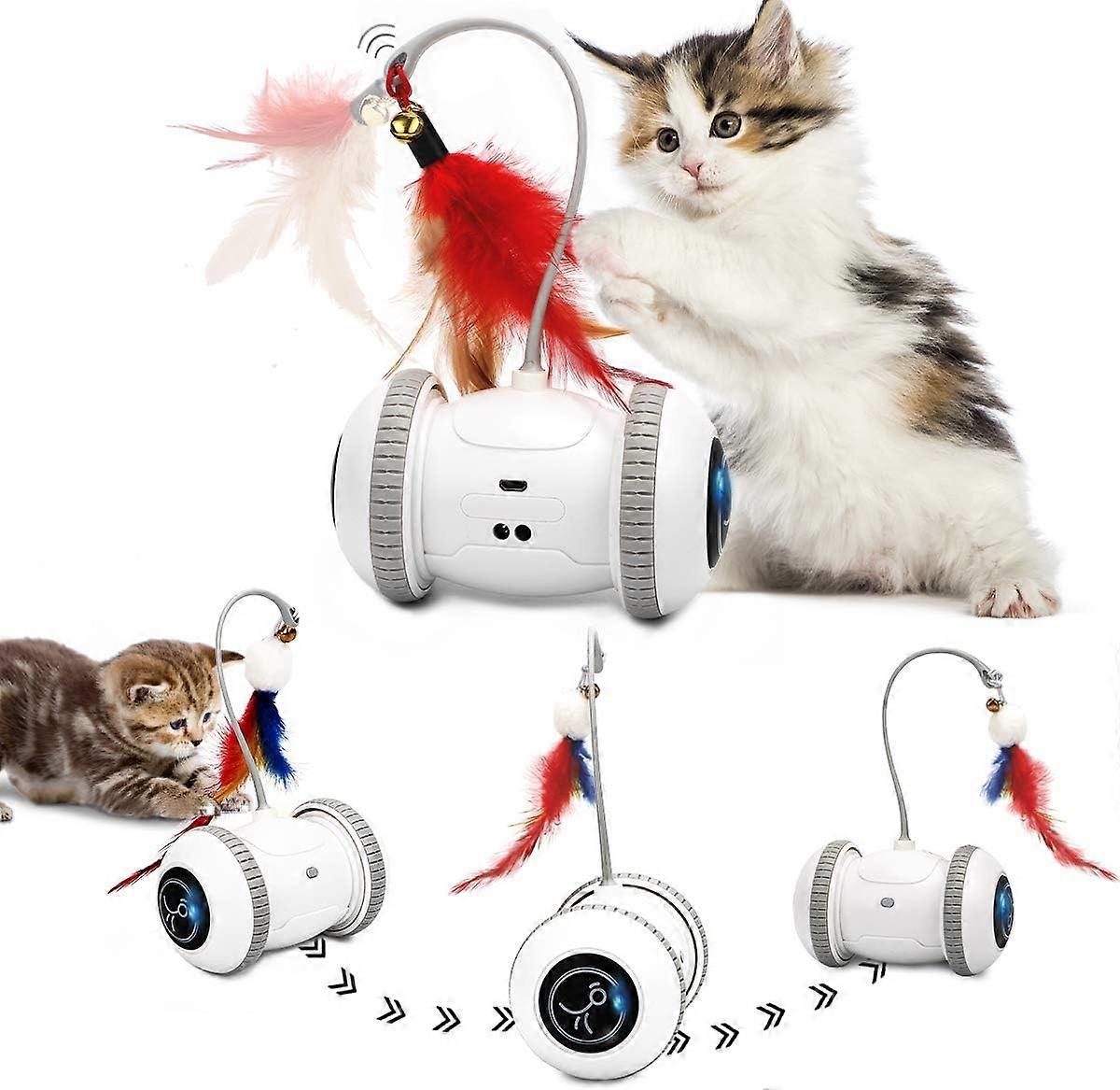 Automatic Interactive Cat Toys For Indoor Cats Adult, Electric Kitten Toys With Feathers, Led Lights, Pet Exercise Toys 360 Degree Rotation & Sensor M