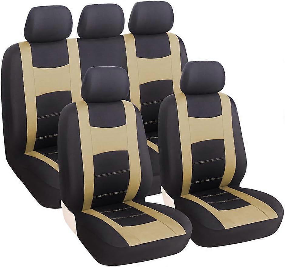 Set completo di 9 coprisedili per auto, coprisedili anteriori universali, set di coprisedili per auto, adatti alla maggior parte di auto, camion, SUV (beige)