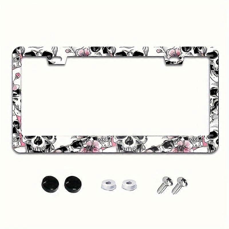Skull Flower Car License Plate Frame Car Accessories Decorative Frame