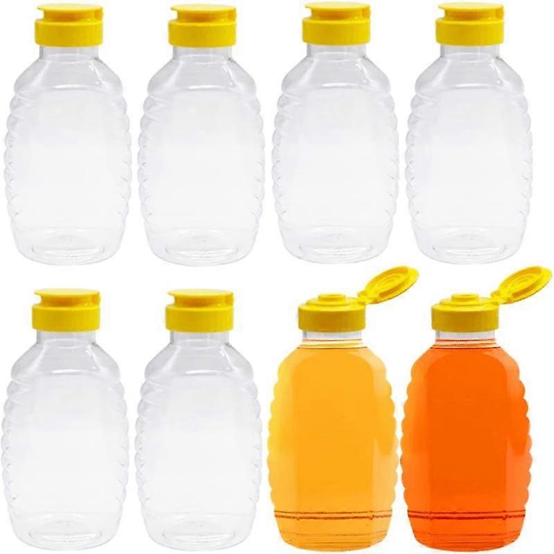 8pcs Premium Clear Plastic Honey Bottles - Leak-Proof, BPA-Free, Refillable Squeeze Bottles with Flip-Top Caps - Perfect Kitchen Accessories & Dorm Es