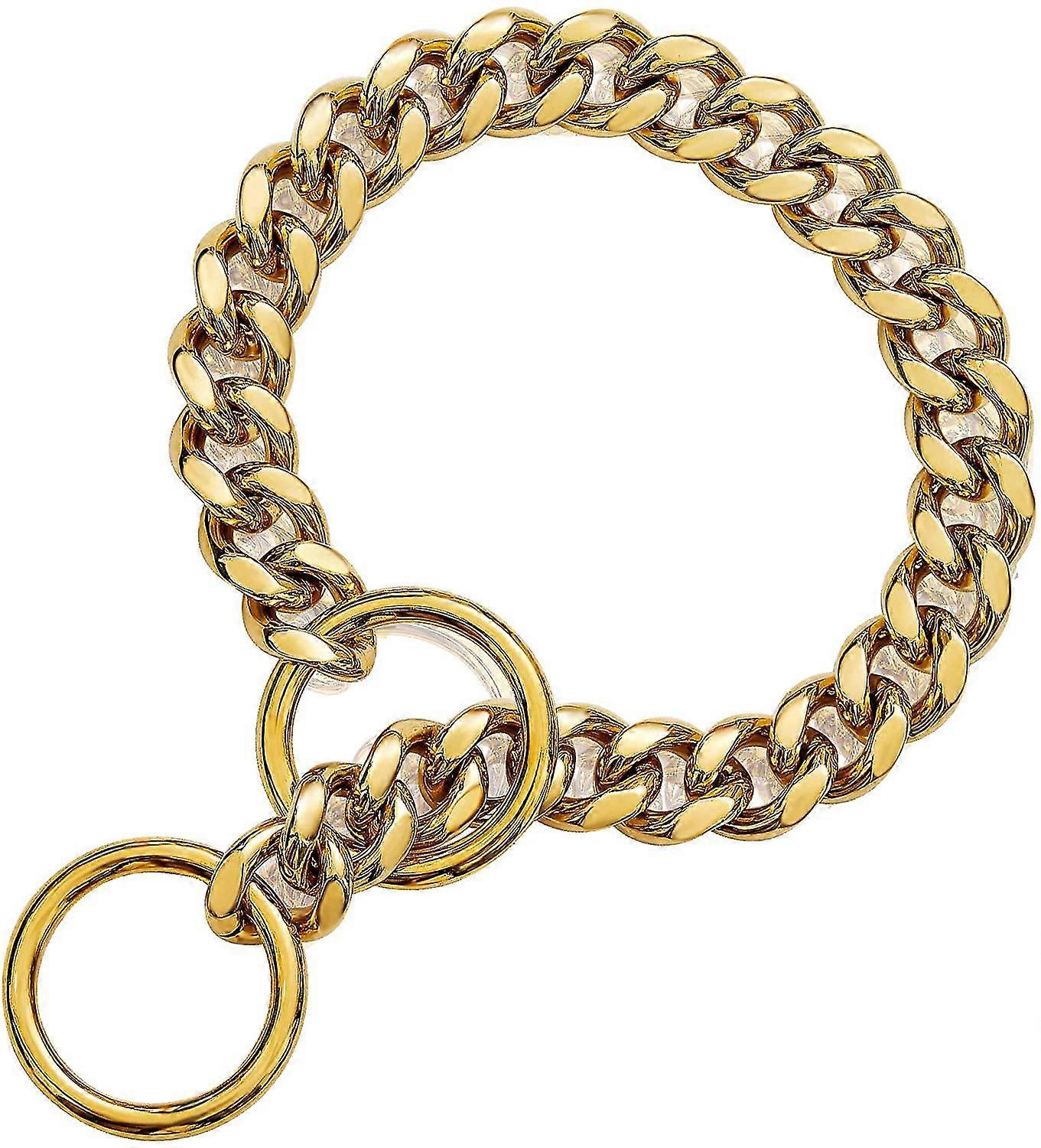 طوق المعدني المقاوم للمضغ بسلسلة ذهبية 15 مم طوق جرو فاخر للكلاب الصغيرة المتوسطة الكبيرة 55 سم