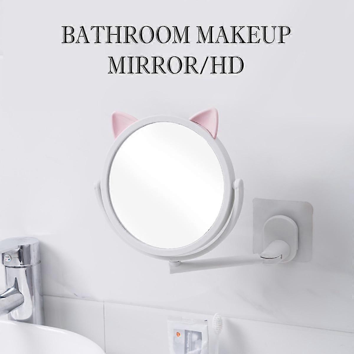 mirror wall vanity drill bathroom makeup suction mount swivel