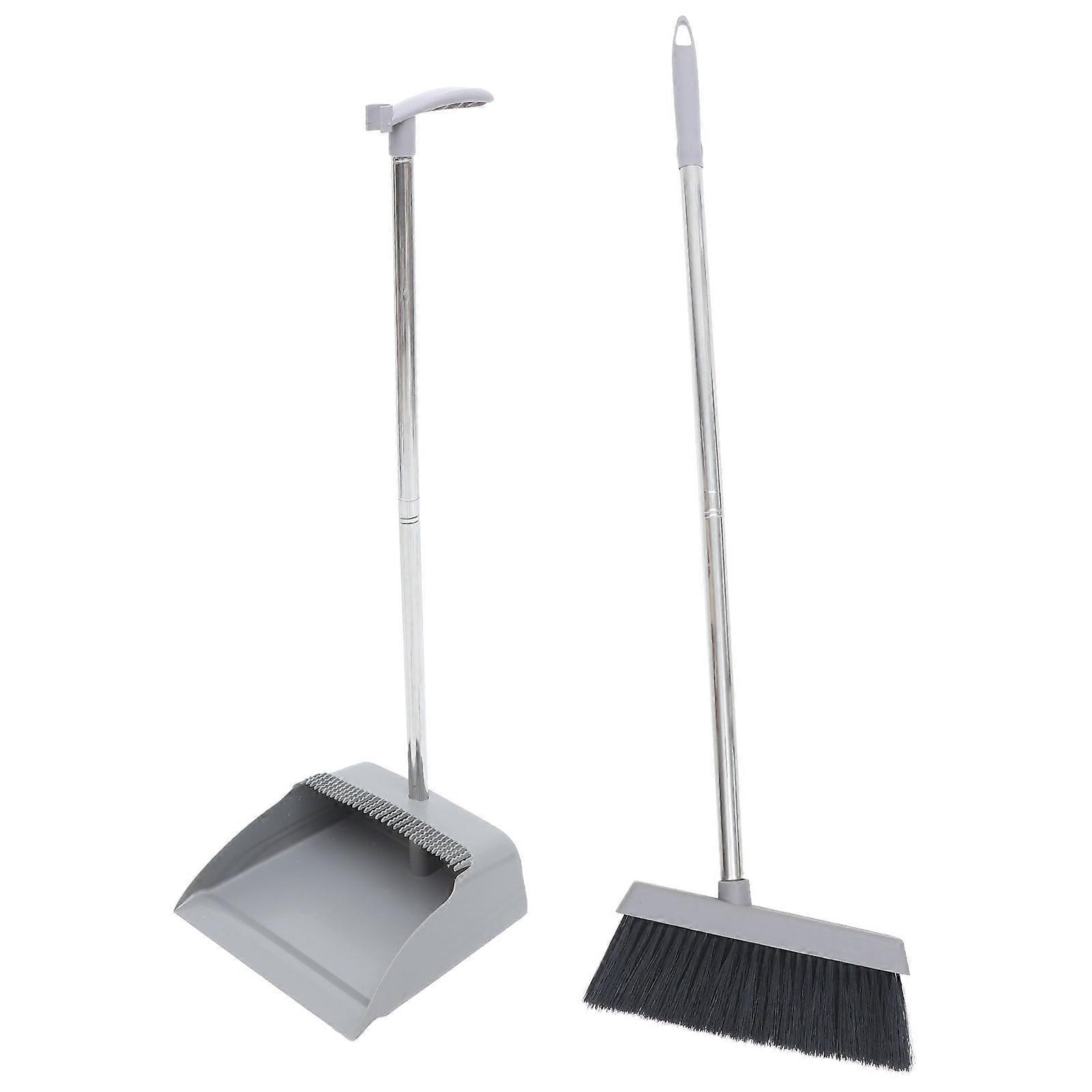 1 Set Supple Bristle Broom and Dustpan Long-handle Broom Dustpan Cleaning Accessories Random Style