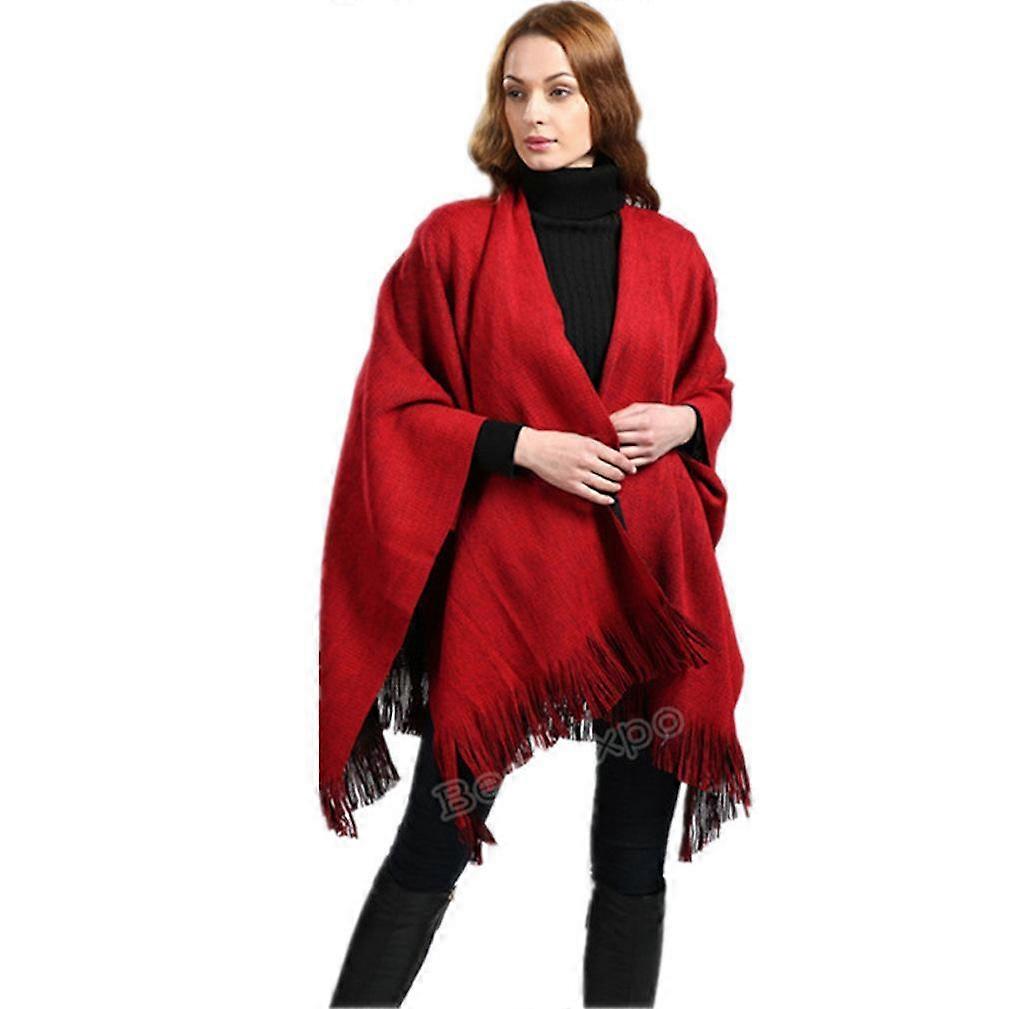 Dual Sided Poncho Knitting Shawl Wrap with Tassel
