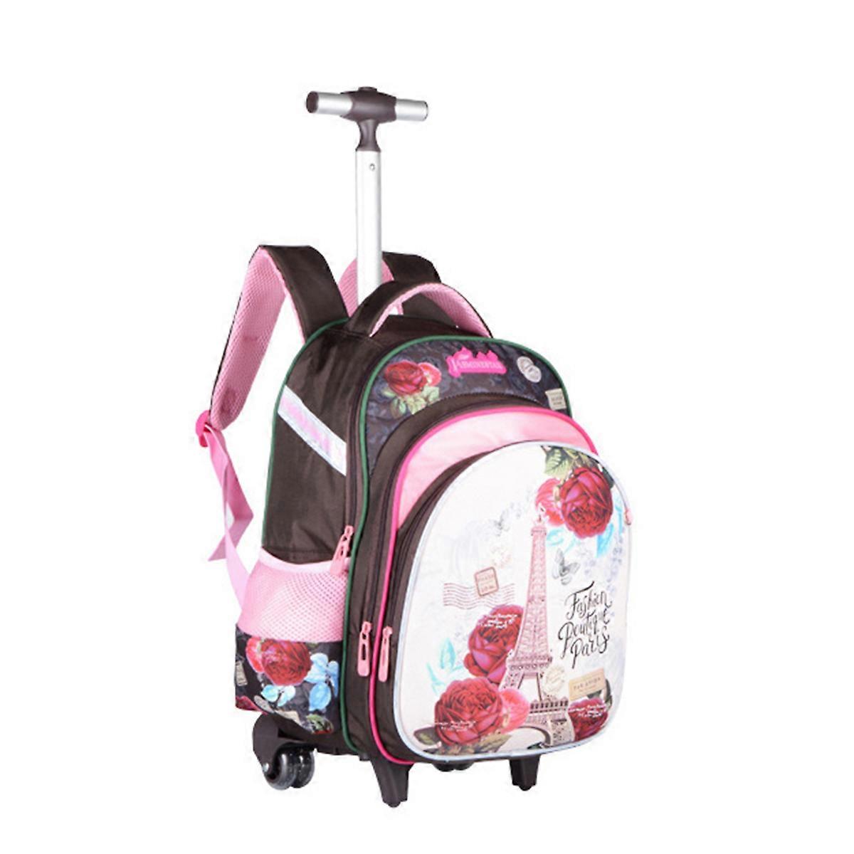 3個/セットエッフェル塔ホイールバックパック16インチローリングバックパック、ランチバッグ付きペンシルバッグ子供用