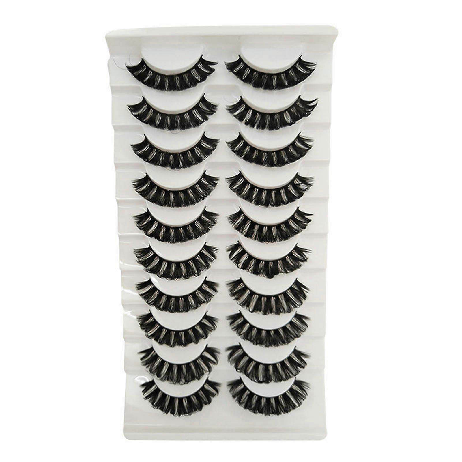10 Pairs Long Dense Reusable Self-Adhesive False Eyelashes Quick Paste Eye Lashes for Daily Party Cosplay Eye Makeup