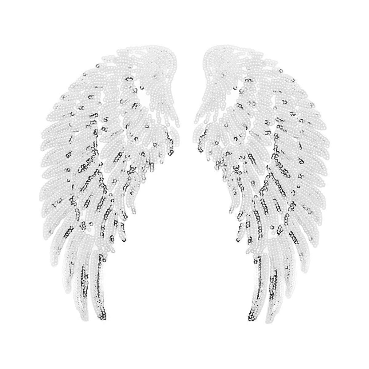 1 Pair Wings Sequin Patches Sequin Wings Set Clothes Angle Wings Applique Silver