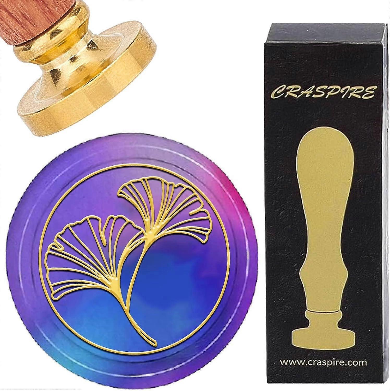 Brass Wax Seal Stamp with Rosewood Handle for DIY Scrapbooking Ginkgo Leaf 25mm