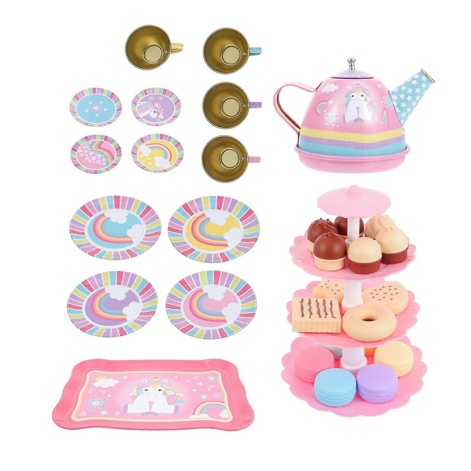 1 Set Tea Set Plaything Simulation Tea Set Toy Unicorn Tinplate Tea Set Dessert Tower Toy